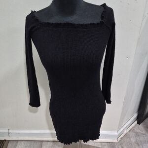 Black Ribbed Knit Mini Dress Size L
